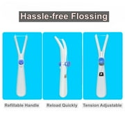 Dental Floss Holder, Refillable & Reusable Floss Handle, Tension Adjustable Interdental Flosser with 66ft / 20m Preloaded Floss