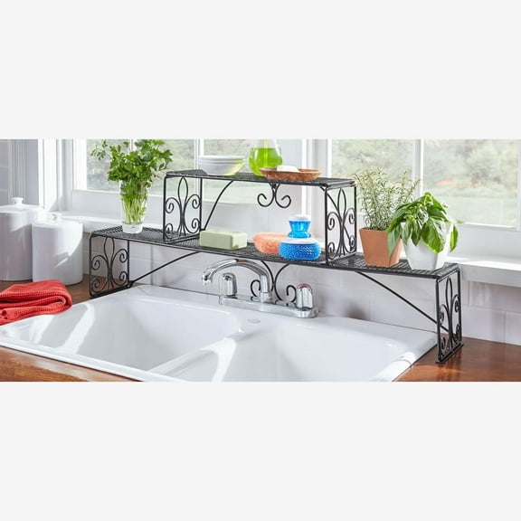 ANHXN Kitchen Scroll 2-Tier Over Sink Shelf Organizer - Black