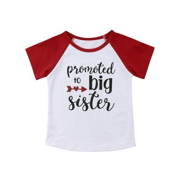 OUSITAID Toddler Baby Girls Summer T-shirt -Promoted to big sister Print Graphic Tee Tops