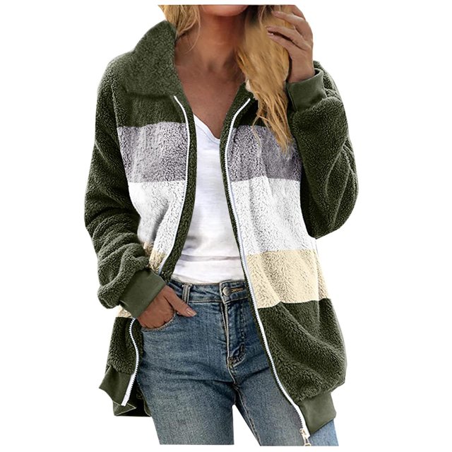 FAIWAD Womens Fleece Jacket Winter Fuzzy Sherpa Open Front Long Cardigan Zip Up Coats Thermal Jackets with Pockets