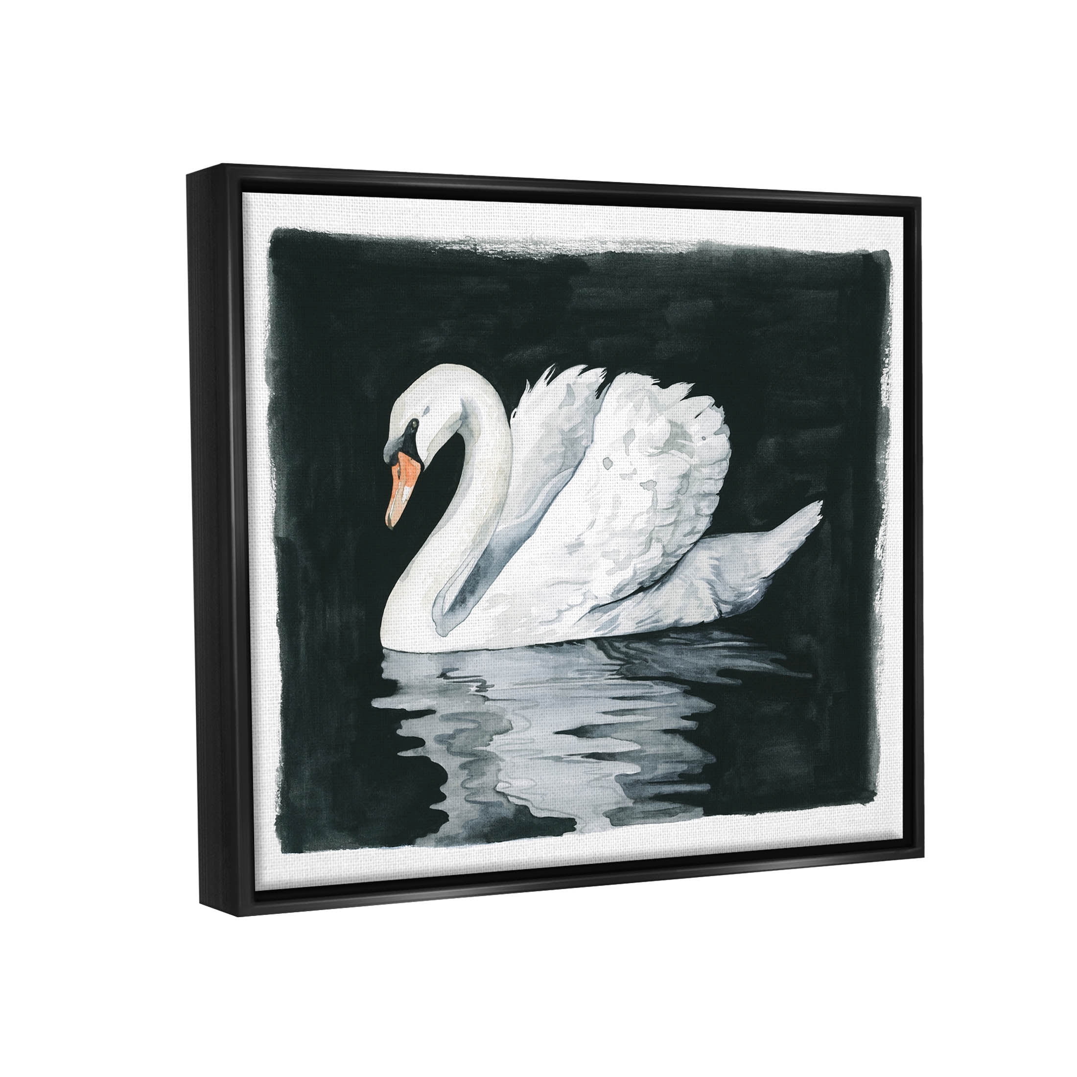 Beautiful Swan Black Reflection Animals & Insects Graphic Art Jet Black Framed Art Print Wall Art