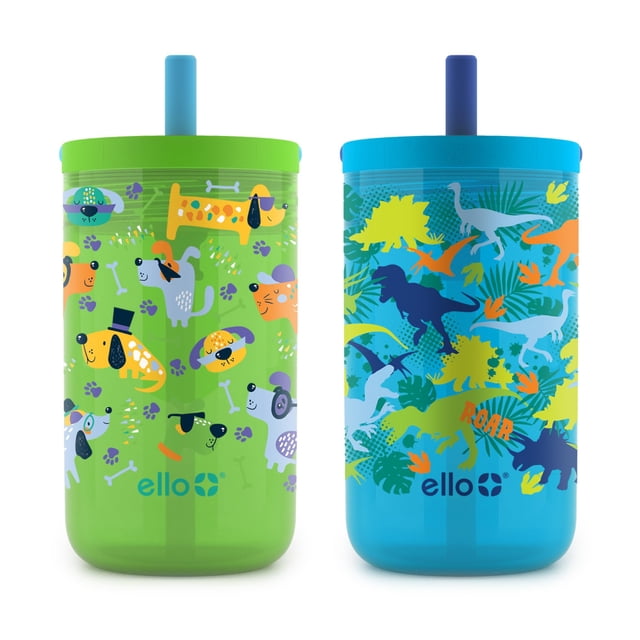 Juego de vasos Ello Bop para niños, paquete de 2 unidades, 350 ml, con tapa y pajita, sin BPA