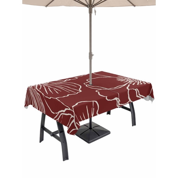 Outdoor Tablecloths with Umbrella Hole & Zipper, Red Flowers Tablecloth Rectangle 60x84 Inch, Spring Floral Botanical Modern Art Waterproof Table Cloth, Patio/Pool/Picnic Table Covers