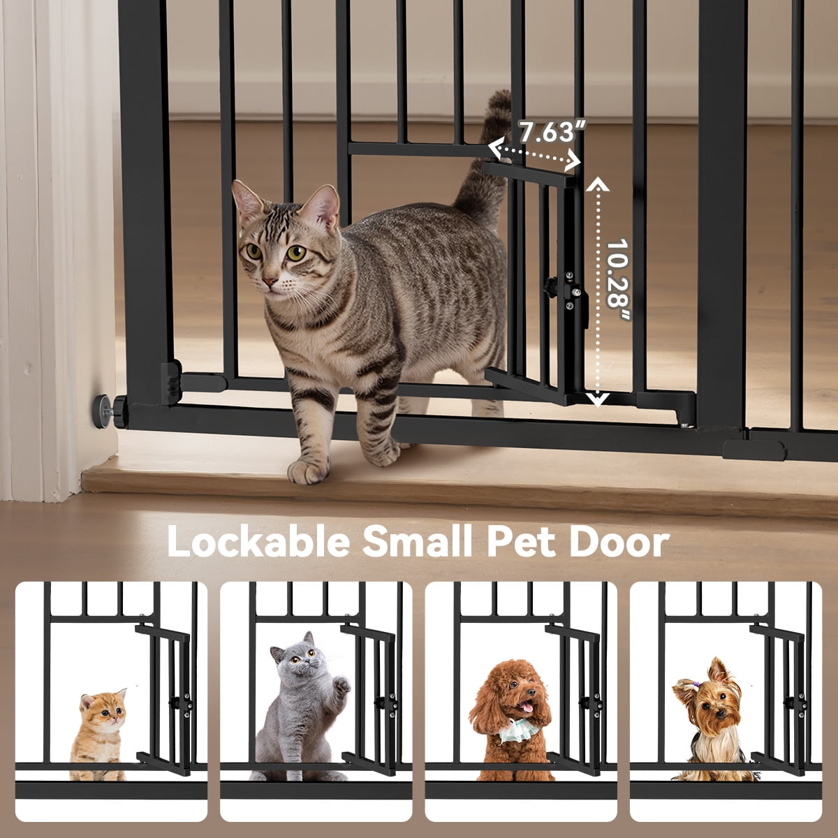 Pet Safety Gate, 29.5''-40.5''Wide Pet Safety Gate with Cat Door, Black