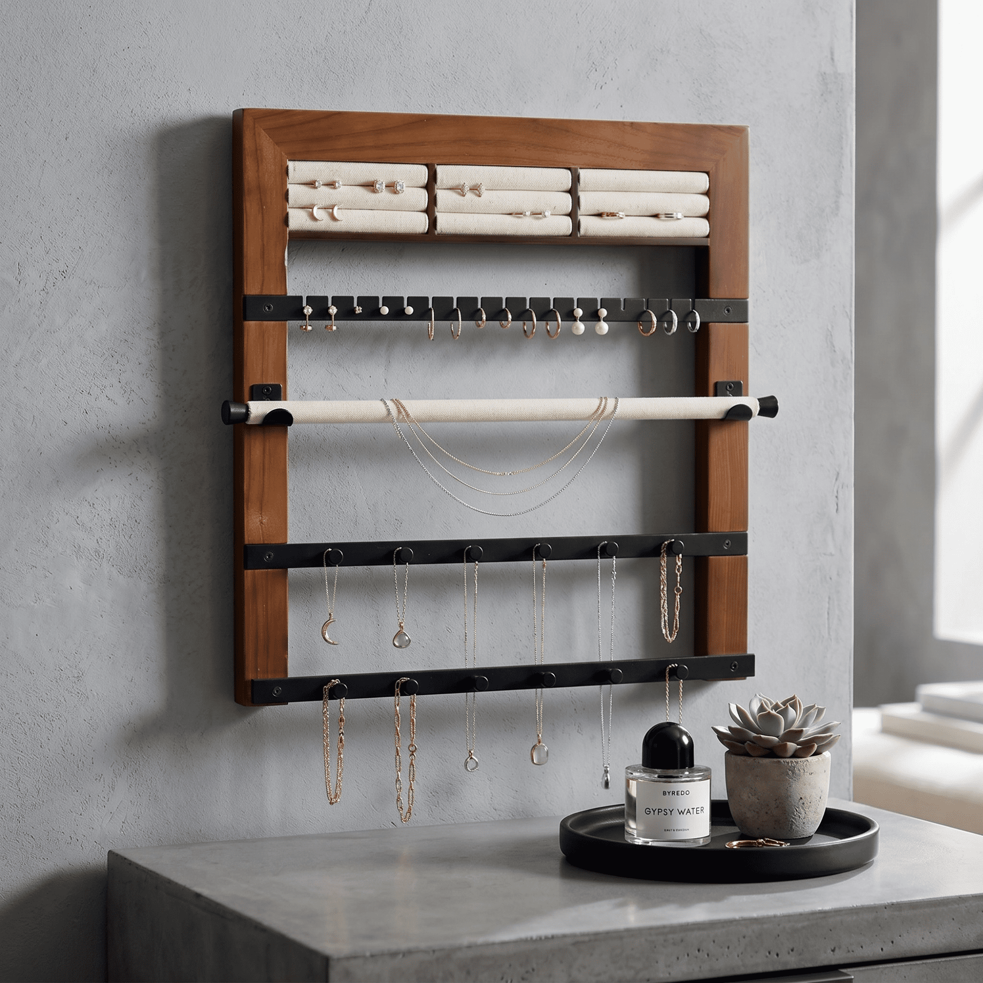 Hives and Honey Wall Hanging Walnut Wood Jewelry Storage Rack