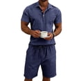 thumbnail image 3 of Men 2 Piece Outfits Casual Top and Pants Sets Dark Blue S, 3 of 9