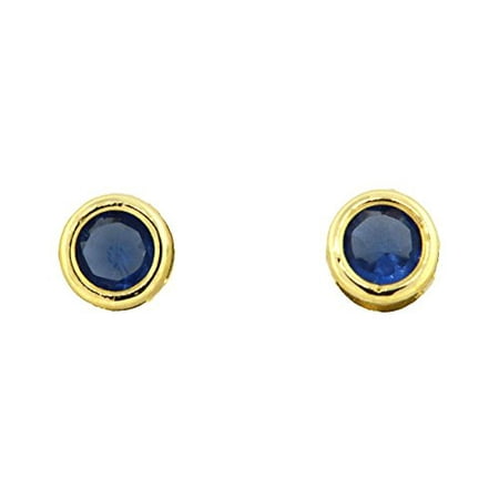 Kids 14K Yellow Gold CZ Birthstone Safety Screwback Earrings, 3 MM (September-Sapphire)