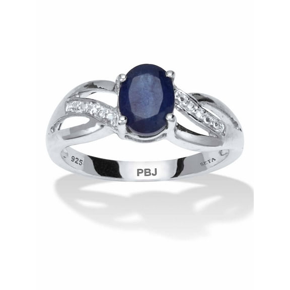 PalmBeach Jewelry 1.92 TCW Oval Cut Genuine Blue Sapphire and White Topaz Sterling Silver Ring