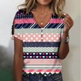 thumbnail image 1 of Fiudx Camisas de Mujer Camiseta de Manga Corta con Cuello En V y Estampado Informal para Mujer, Jersey con Botones, Camiseta de Manga Cruzada de Verano, 1 of 5
