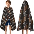 thumbnail image 3 of Black Baseball Bats and Balls Pattern Hooded Bath Towel，60"x35" for Ages 3 To 12 Kids, Quick Dry Lightweight Soft Microfiber Hood Beach Towel Cover Up for Kids, 3 of 7