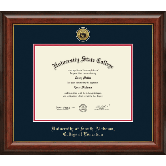 University of South Alabama College of Education Diploma Frame, Document Size 11" x 8.5"
