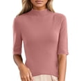 thumbnail image 2 of Women's Short Sleeve Mock Neck Sweater Top Turtleneck Dressy Pullover Knit Shirt Pink L, 2 of 9