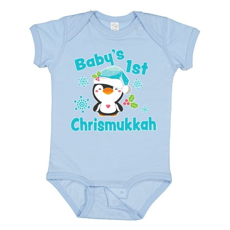 

Inktastic Baby s 1st Chrismukkah with Cute Baby Penguin and Snowflakes Gift Baby Boy or Baby Girl Bodysuit