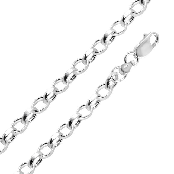 Sterling Silver 925 Flat Wire Diamond-Cut Rolo Cable 090 Chain 5.3mm Italy 16" Jewelry Female Unisex