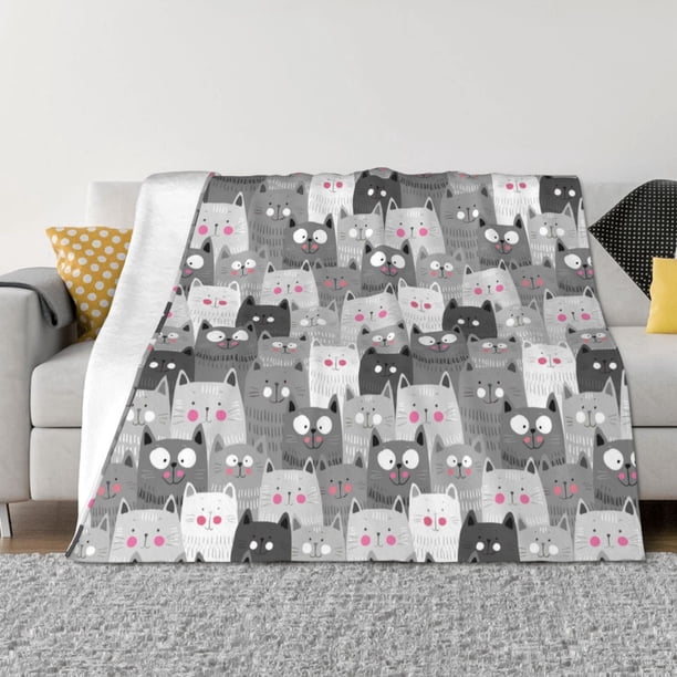 Fotbe Cats Group Manta de Franela con Estampado, Manta Ultrasuave para Cama, Sofá, Auto, Hipoalergénica y Antibolitas-50"x40"