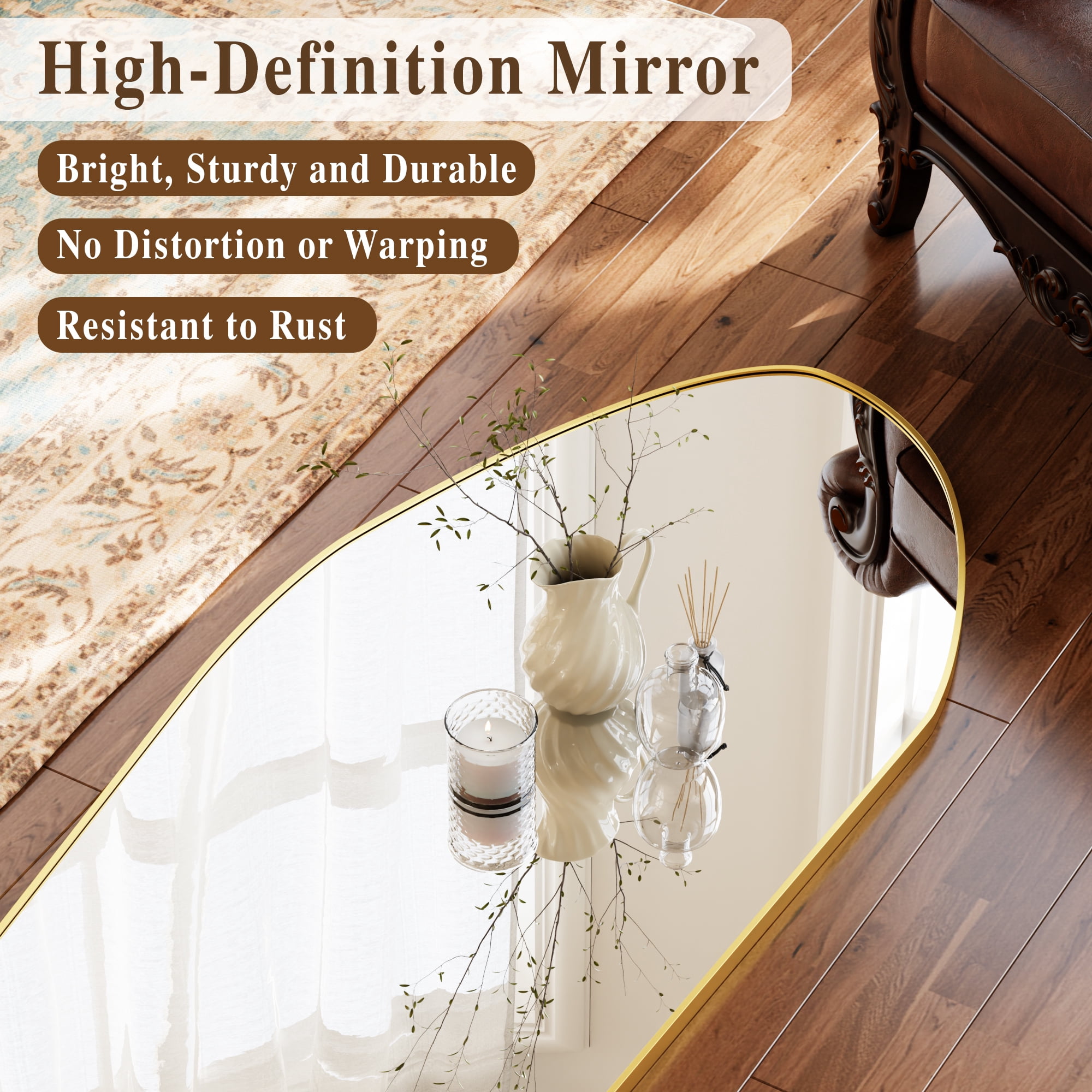 Easy4Home 69"x25" Irregular Full Length Mirror Decorative Standing Floor Mirror Wall Mounted, Gold