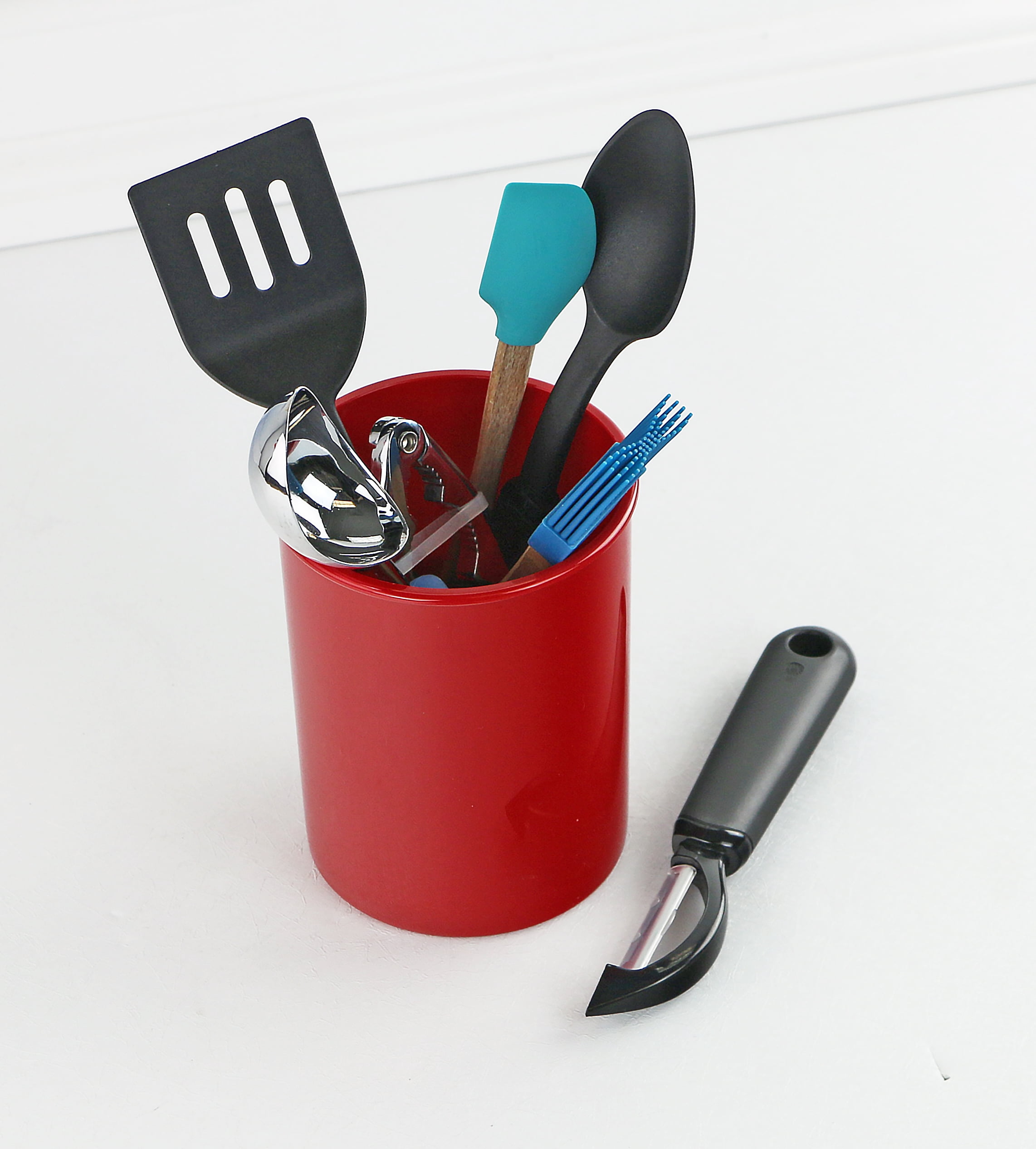 Durable Plastic Countertop Miniature Utensil Crock/Holder, Red