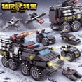 thumbnail image 3 of Bloques de construcción militares 6 en 1, coche de policía de tigre, vehículo blindado, juego de aviones, juguetes de construcción DIY para niños, regalo de cumpleaños y Navidad, 3 of 5