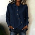 thumbnail image 2 of QIYAGBSA Button Down Shirts for Women Asymmetrical Button Placket Long Sleeve Collared Cotton Linen Relaxed Fit Casual Tops (Dark Blue, XL), 2 of 7