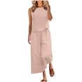 thumbnail image 1 of FAIWAD Ensembles 2 Pcs pour Femmes en Coton et Lin, Hauts Sans Manches à Col Ras du Cou et Pantalons à Jambes Larges, Ensembles de Détente Survêtements, 1 of 6