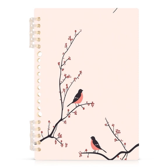 Birds and Flowers Design A5 8.3x5.7in PP Notebook, Adjustable Rings, 60 Sheets, Diary or Journey Note