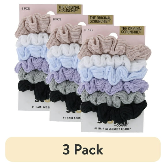 (3 pack) Scunci The Original Scrunchie Mini Waffle Twisters Hair Scrunchies, Assorted Colors, 6 Count