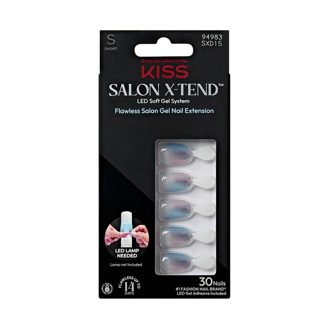 Kiss Salon X-Tend Kit de uñas de gel LED Presione sobre las uñas 'Changed' Multicolor Ovalado corto 30 uñas postizas Pegamento de uñas de gel suave 5 ml (0,16 Us Fl. Oz.) Almohadilla de preparación Ba