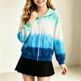 thumbnail image 4 of Spazoro Girls Full Zip Hoodie with Pockets, Stretchy Long Sleeve Hooded Tie Dye Lightweight Casual Sweatshirt Jacket Blue Size 7-8, 4 of 6