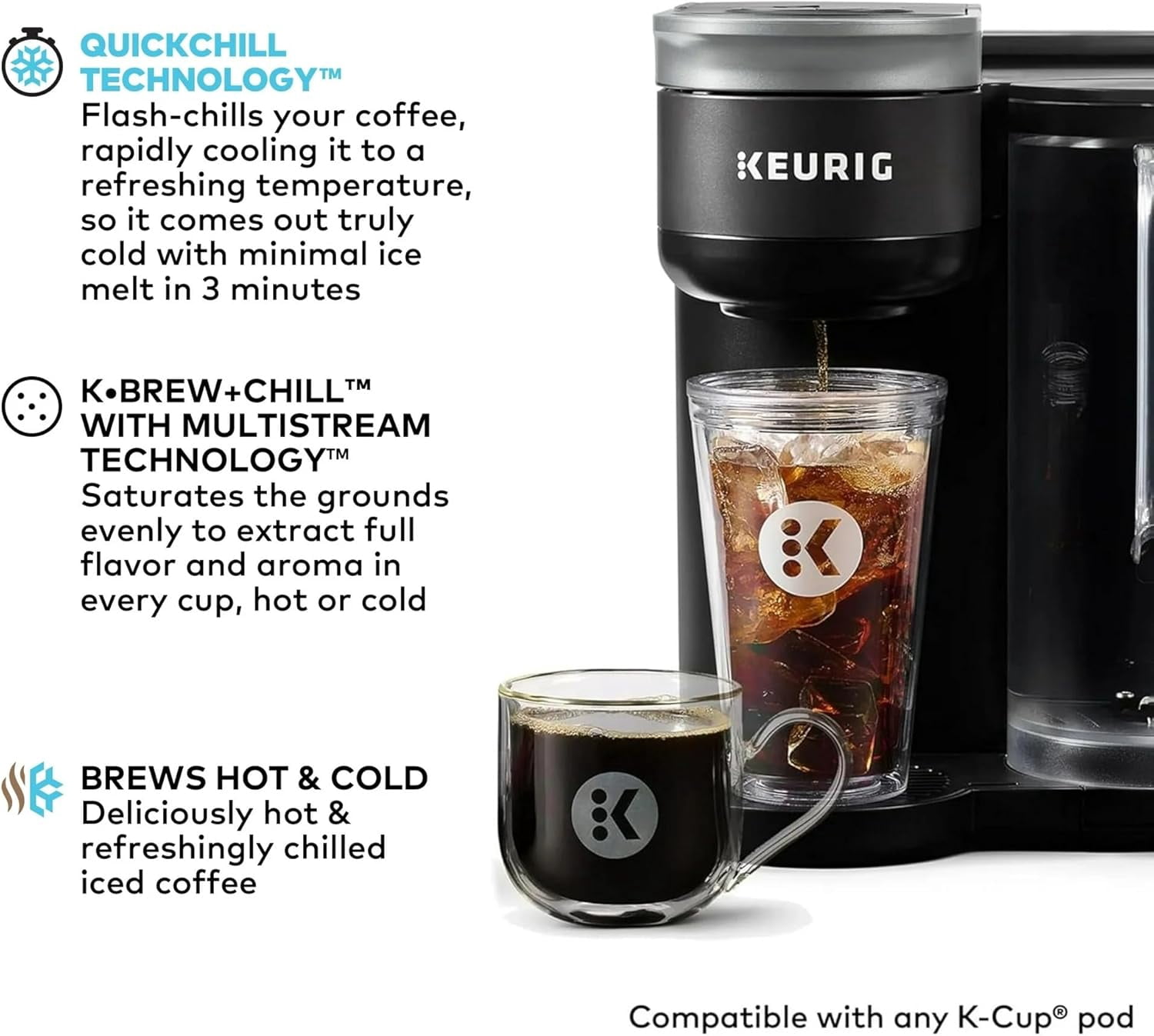 Restored Keurig KBCK87BK K-Brew+Chill Single-Serve Coffee Maker, MultiStream and QuickChill Technology, 70oz. Removable Reservoir, Black (Refurbished)