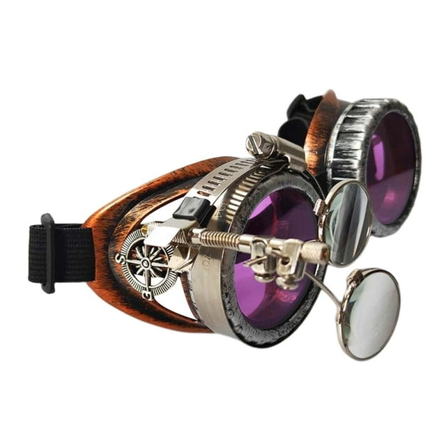 Unisex Steampunk Gafas Props Lentes de colores Gothic Punk Disfraz Ocular Lupa Gafas Gafas para disfraces Fiesta Cosplay Violeta Yinane Gafas Steampunk