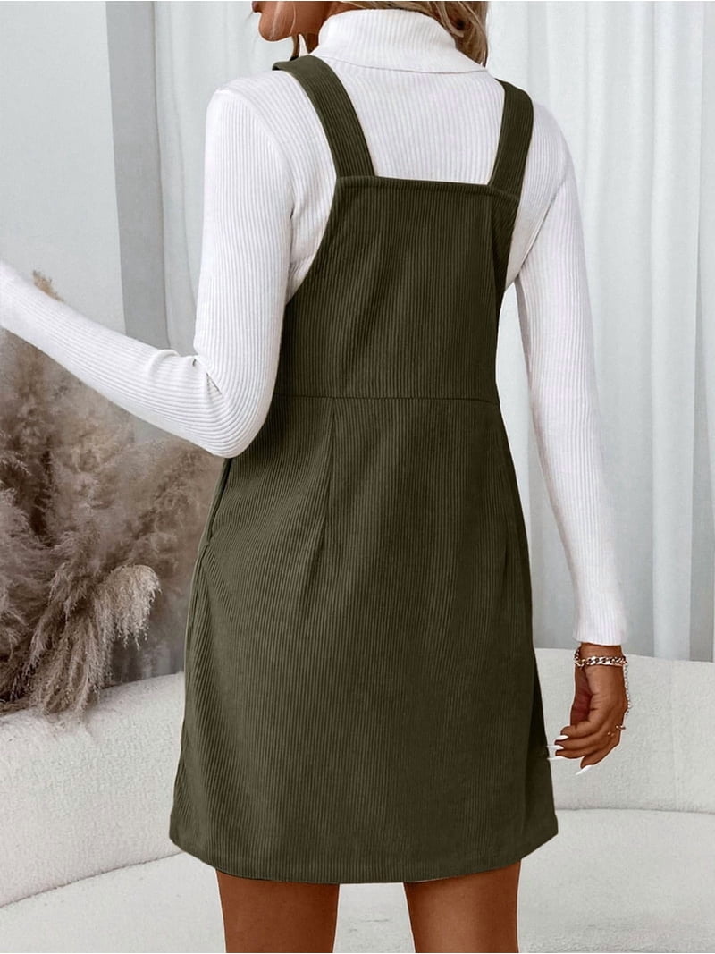 Women'S Corduroy A Line Cute Jumper Pinafore Bib Overall Mini Dress Skirt  Green S - Walmart.com