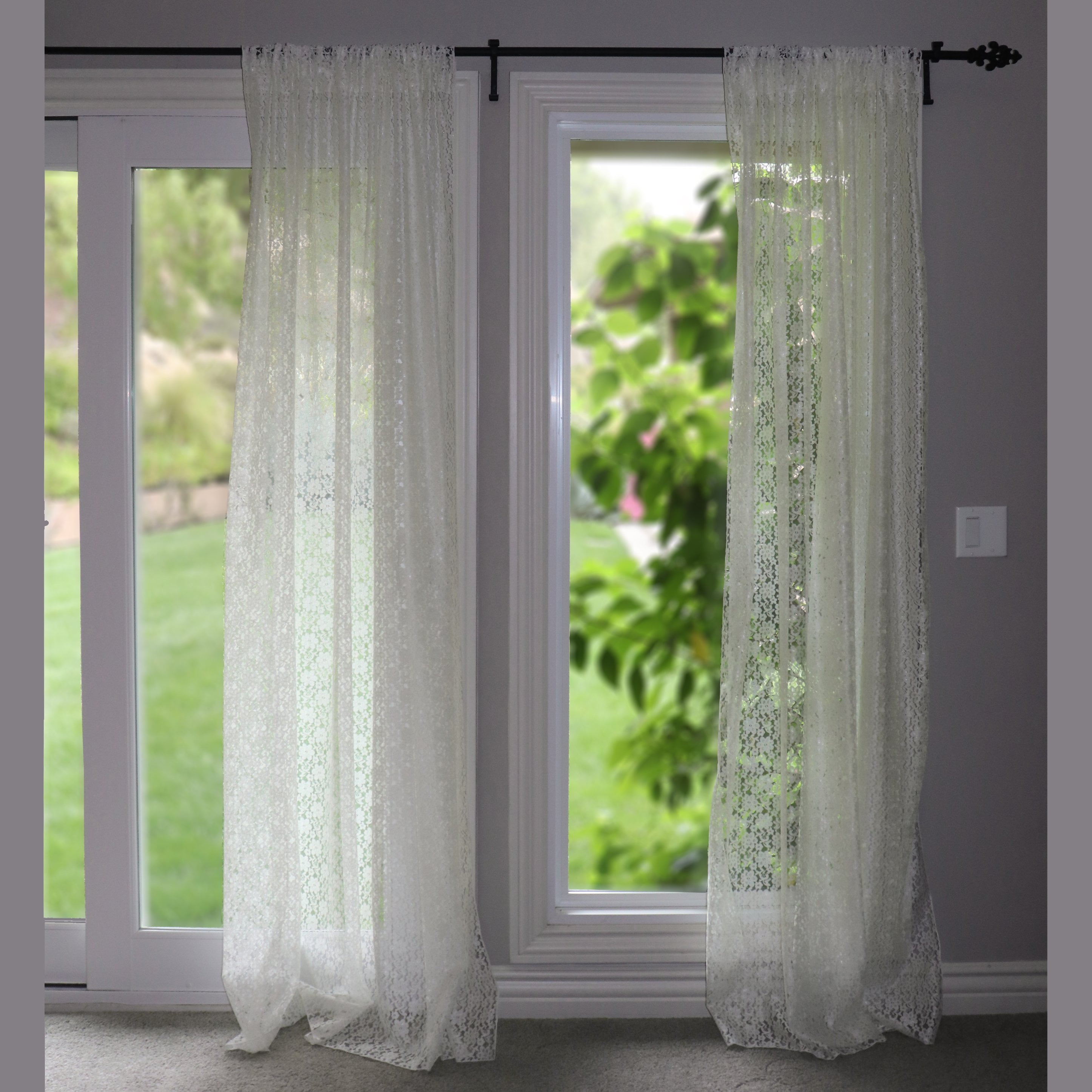Ivory Cream Floral Jacquard on Lace Sheer Curtain Fabric,Custom Wedding Curtains 