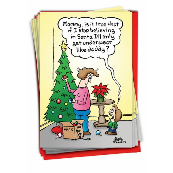 12 Funny Merry Christmas Cards Bulk (1 Design, 12 Cards) - Underwear Believe in Santa B1899