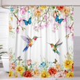 thumbnail image 2 of Spring Floral Bird Shower Curtain, Colorful Watercolor Blossom Flowers Hummingbird Butterflies Bathroom Curtain Waterproof Fabric Machine Washable with Hooks, 72" Wx84 L, 2 of 6