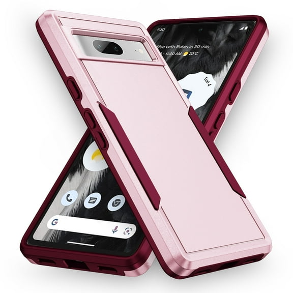 Case Fit for Google Pixel 7a 6.1 inch,Military Grade Shockproof Protection Hybrid Armor Double Layer Hard PC Soft TPU Drop Resistant Anti-Fingerprint Phone Cover,Pink Rose