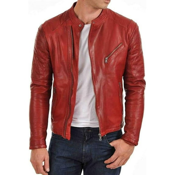 New Genuine Lambskin Leather Designer Jacket Motorcycle Biker Men's S M L XL A142