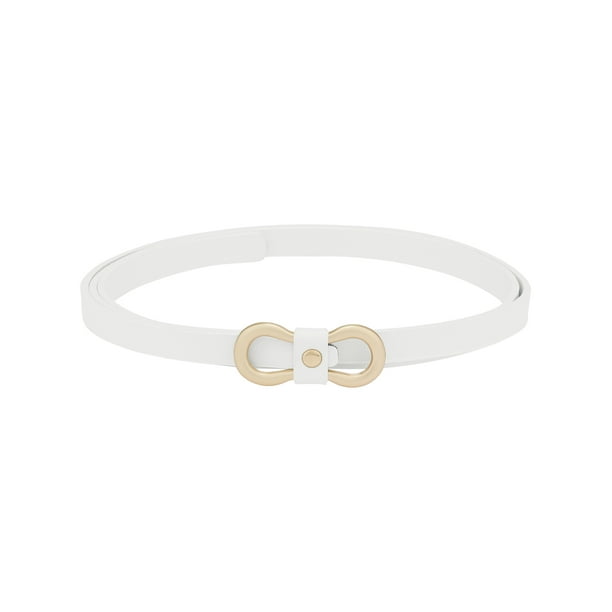 Cinturones delgados extra finos para mujeres Inspire Chic, Día de la Madre, con hebilla dorada en forma de 8, cinturón sin agujeros para vestidos, abrigos y jeans 40.9x0.4" blanco