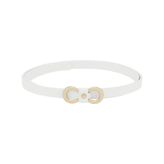 Cinturones delgados extra finos para mujeres INSPIRE CHIC, cinturón sin agujeros con hebilla dorada en forma de 8 para vestidos, abrigos y jeans 40.9x0.4" blanco