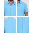 thumbnail image 7 of DARING DIVA Men's Texture Short Sleeve Button Down Casual Knitted Shirt M Light Blue, 7 of 7