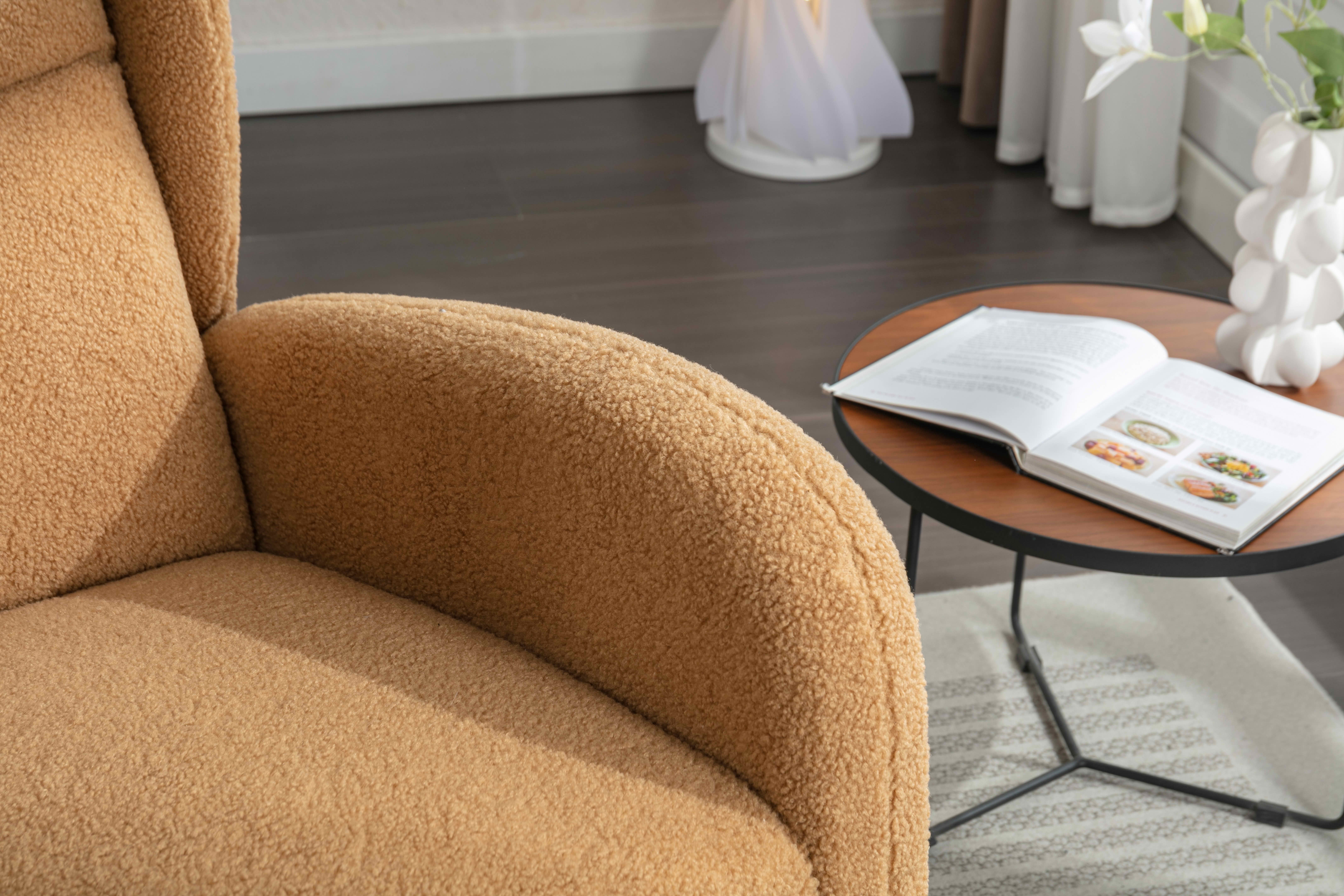 MAYEERTY Teddy Fabric Rocking Chair, with Packet Wood Legs, Khaki