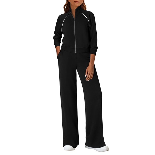 Conjunto Deportivo PRETTYGARDEN 2 Piezas Negro Talle S con Cierre Completo