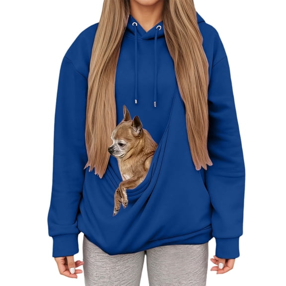 Yokua Cat Pocket Hoodie For Women Dog Pocket Sweatshirts Pet Carrier Pullover Animal Holder Long Sleeve Tops