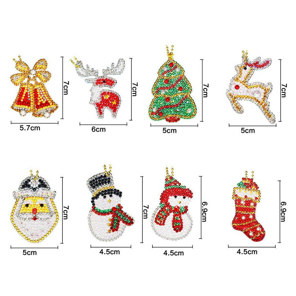 Christmas Xmas Gift Keyring Pendant Toy 8Pcs DIY 5D Diamond Painting Keychain