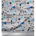 thumbnail image 1 of Soimoi Crepe Silk Fabric Planet,Rocket & Astronaut Animals Cartoon Print Fabric by Yard 42 Inch Wide, 1 of 1