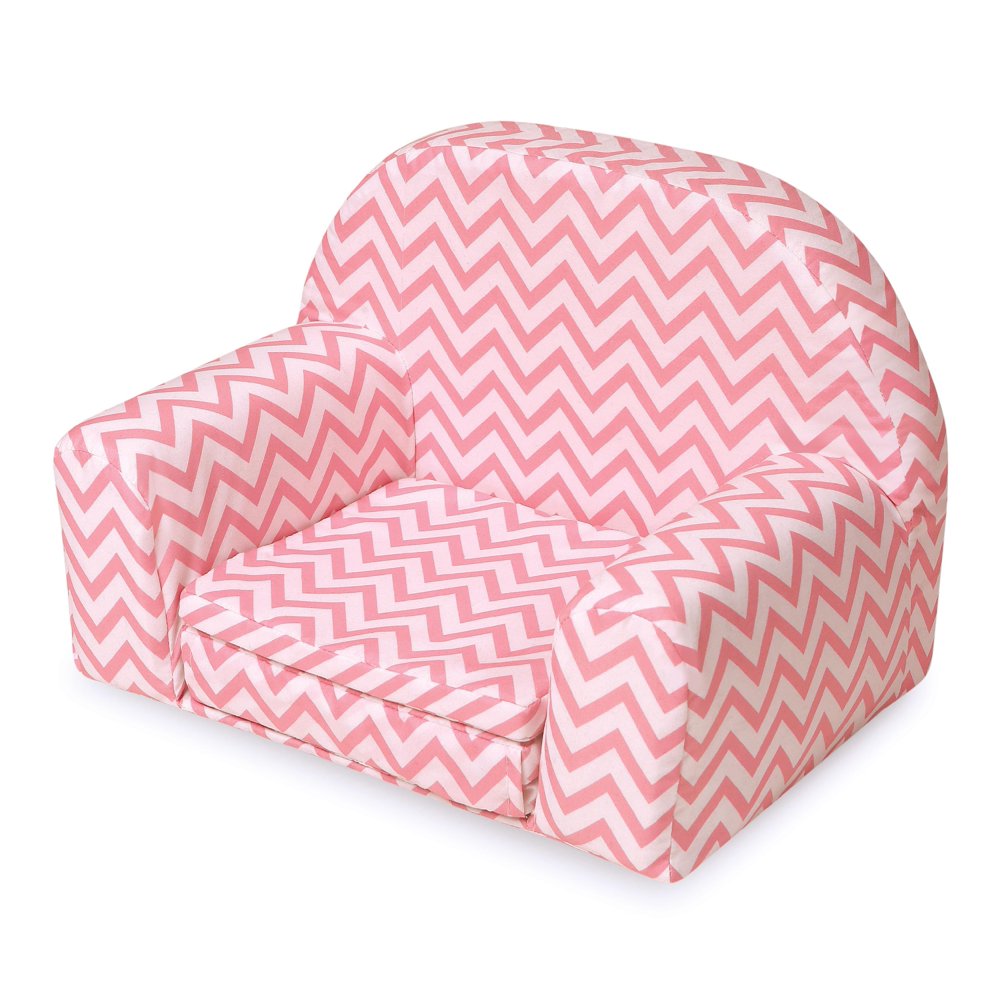 Badger Basket Upholstered Doll Chair with Foldout Bed Pink Chevron