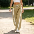 thumbnail image 6 of Fengactive Womens Side Stripe Pants with Pockets Drawstring Waist Wide Leg Baggy Color Block Long Pants, 6 of 6
