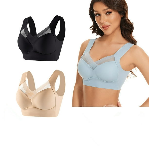Gibobby Brasieres anchos de espalda 2 piezas de ropa interior de encaje sin tirantes grande para mujer sujetador ajustable Beige 3XL