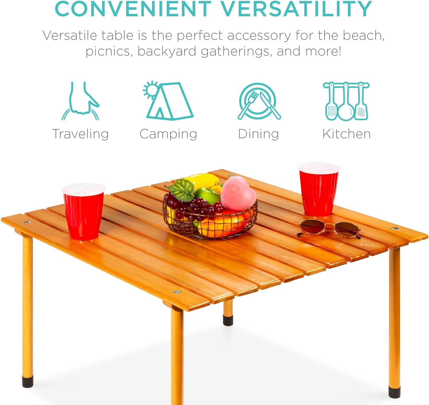 Foldable All-Purpose Portable Wooden Square Table with Carrying Case, Brown