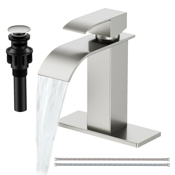 KINGTACK Bathroom Faucets, Brushed Nickel Bathroom Sink Faucet for 1 or 3 Hole, Faucet for Bathroom Sink with Deck, Pop-up Drain and Supply Hoses