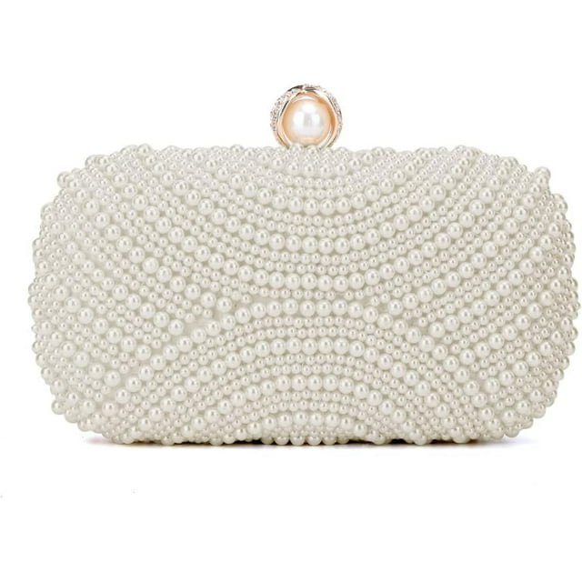 Sacs à Main Pochette Perle Blanche pour Femmes Mariage Mariée Sac Soirée Perle Pochette de Fête Portefeuille Sac à Main